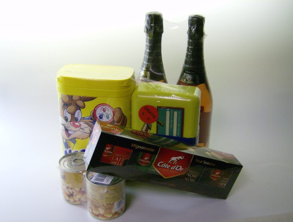 krimpverpakkingen assortiment consumentenverpakking met polyolefinefolie en polyethyleenfolie.
